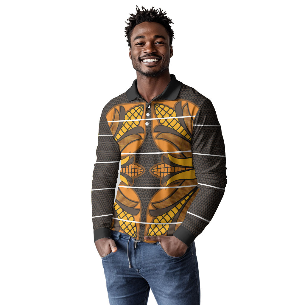 Old Gold Khotso Mojalefa Poone Long Sleeve Polo Shirt Basotho Khotso Blanket Inspired