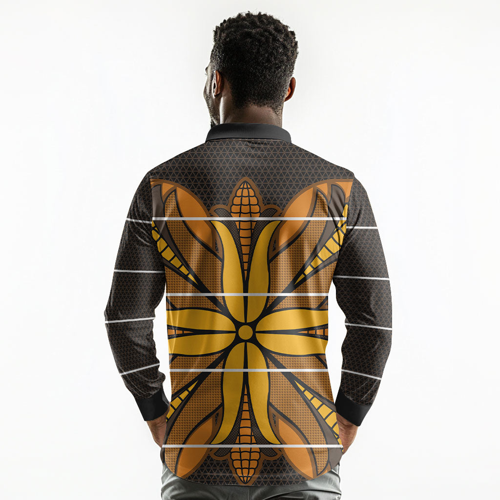 Old Gold Khotso Mojalefa Poone Long Sleeve Polo Shirt Basotho Khotso Blanket Inspired