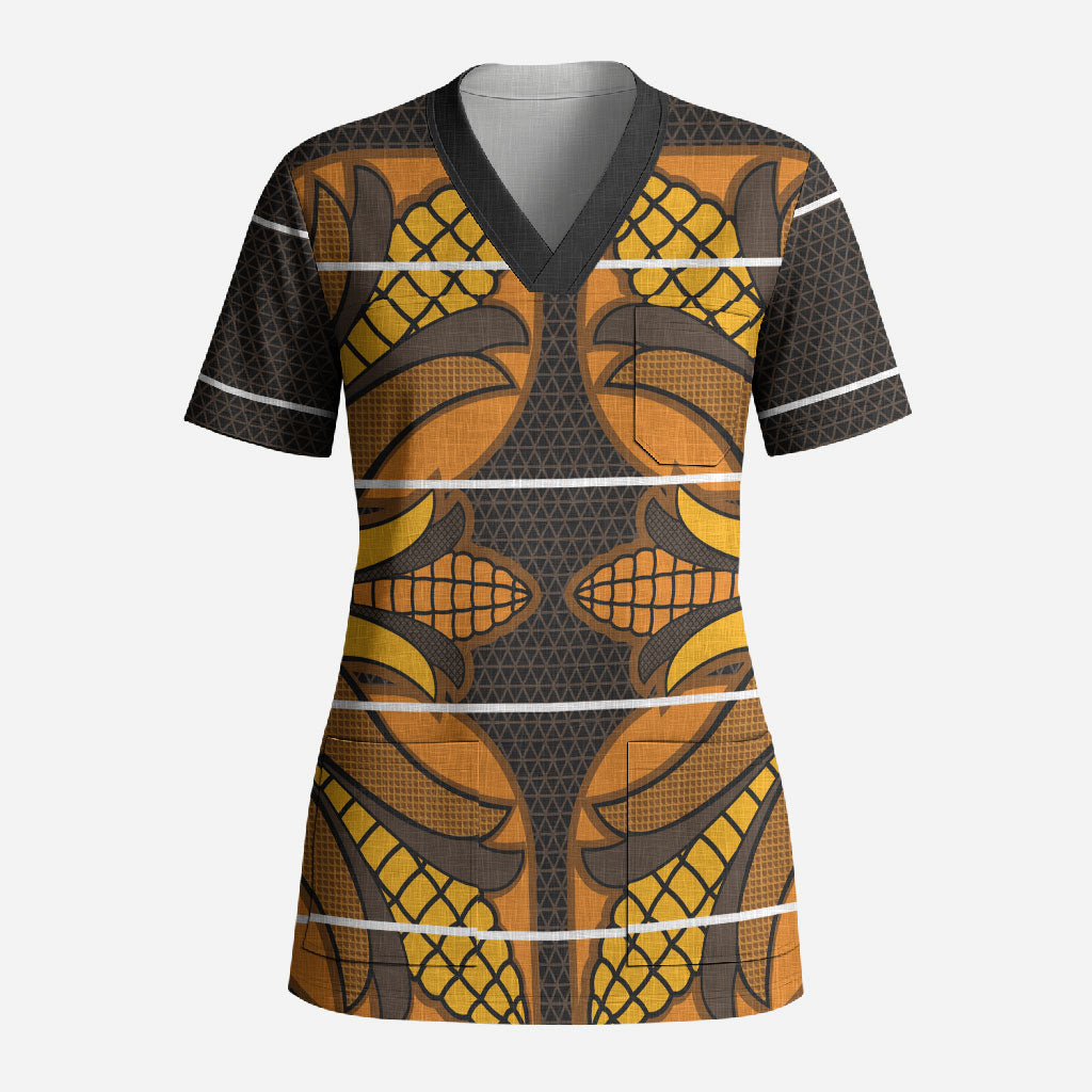 Old Gold Khotso Mojalefa Poone Scrub Top Basotho Khotso Blanket Inspired