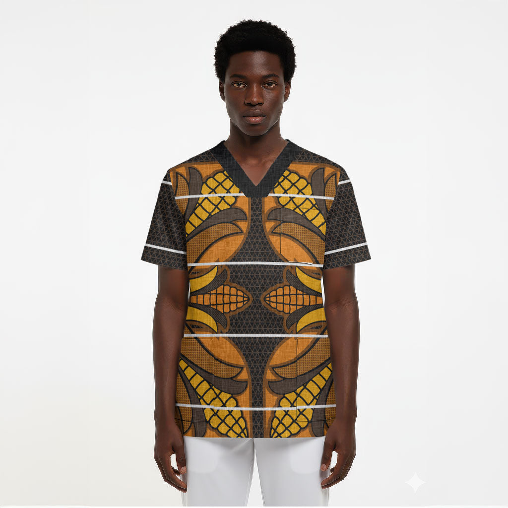 Old Gold Khotso Mojalefa Poone Scrub Top Basotho Khotso Blanket Inspired