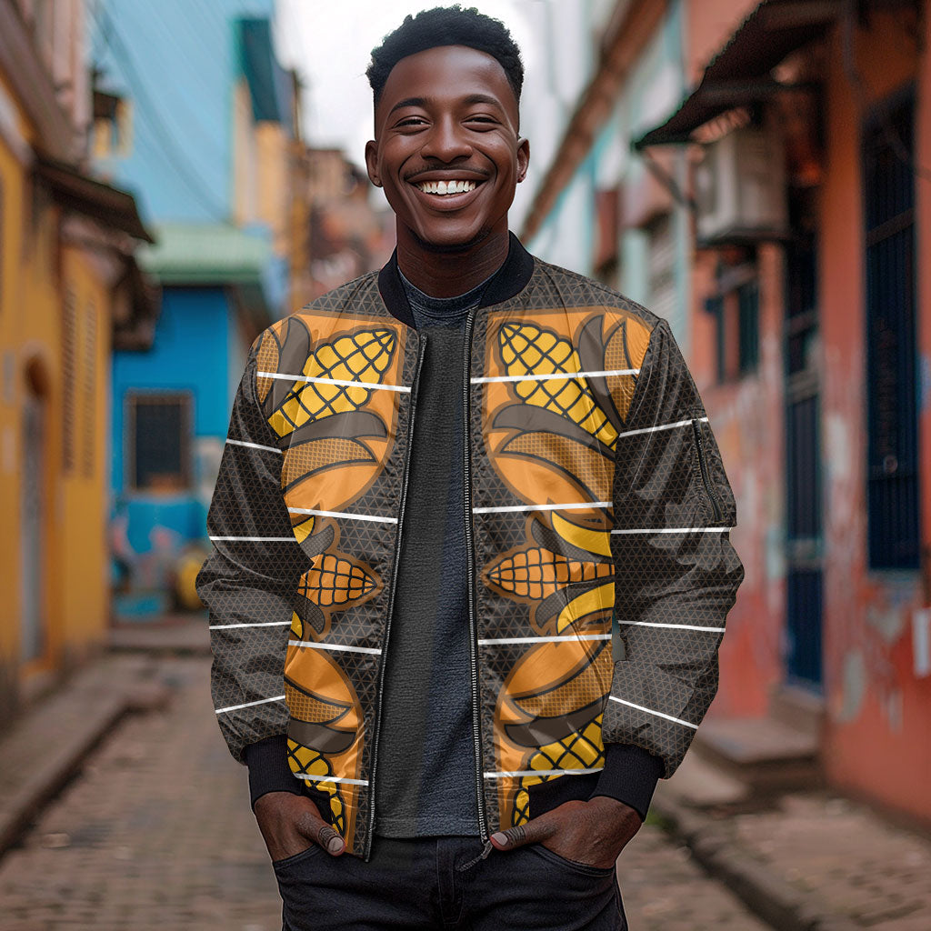 Old Gold Khotso Mojalefa Poone Sleeve Zip Bomber Jacket Basotho Khotso Blanket Inspired
