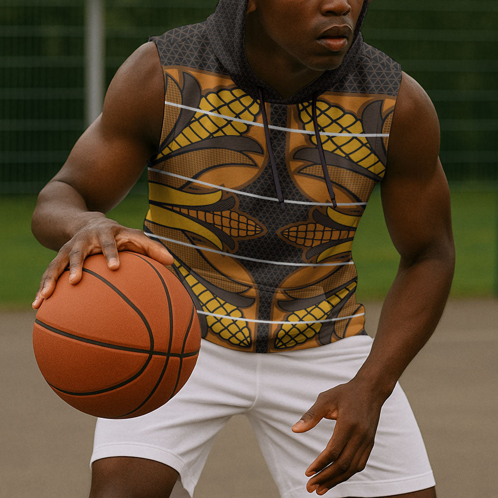 Old Gold Khotso Mojalefa Poone Sleeveless Hoodie Basotho Khotso Blanket Inspired