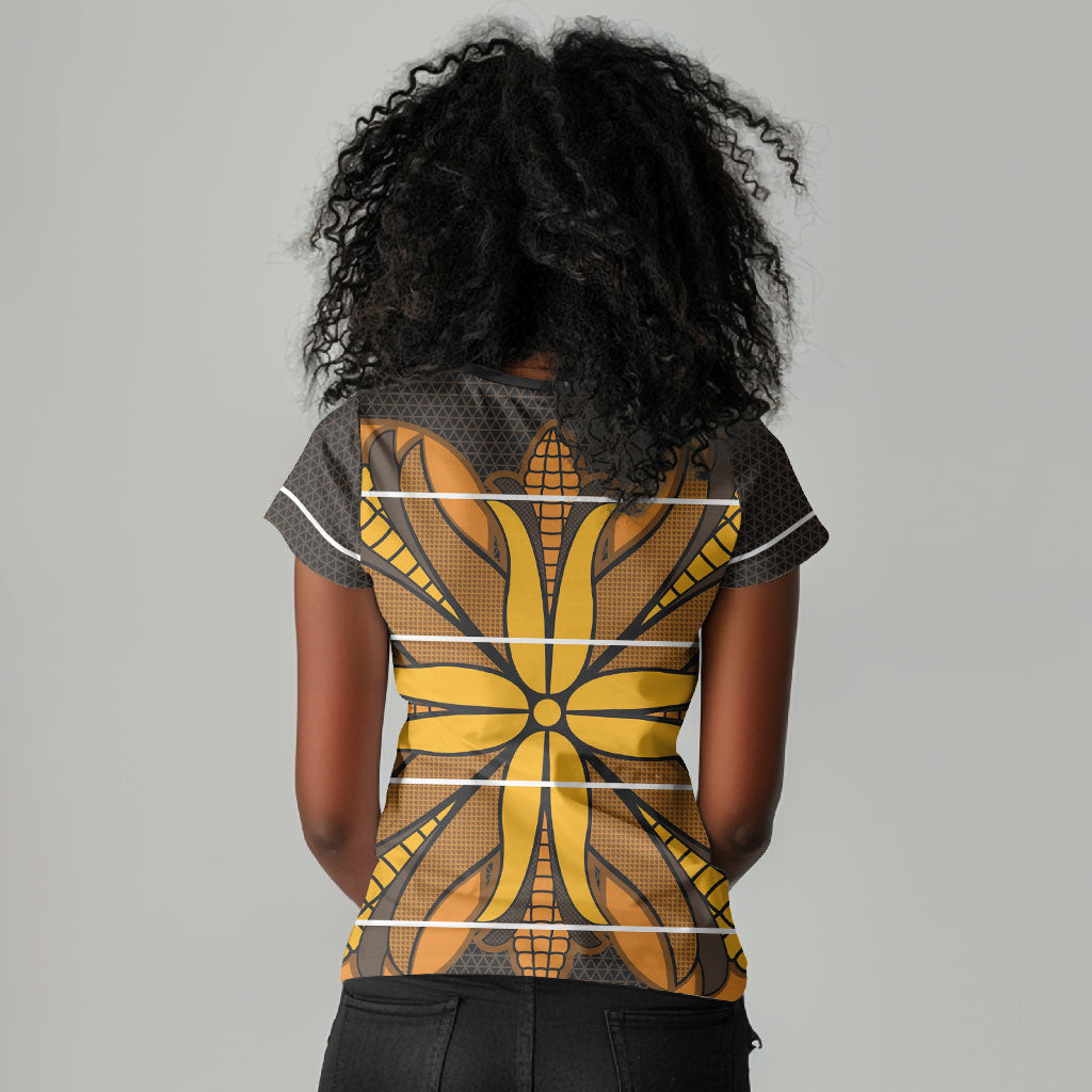Old Gold Khotso Mojalefa Poone Women V-Neck T-Shirt Basotho Khotso Blanket Inspired