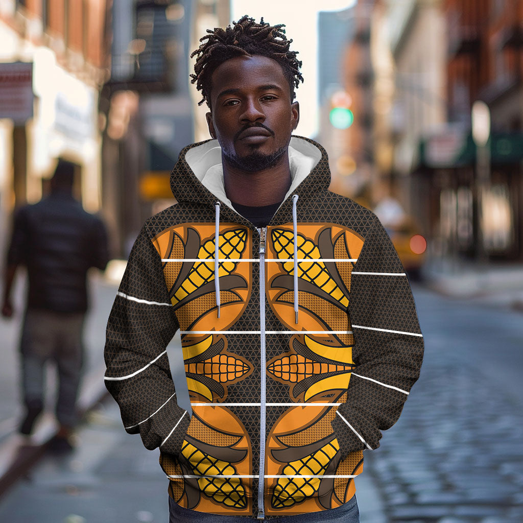 Old Gold Khotso Mojalefa Poone Zip Hoodie Basotho Khotso Blanket Inspired