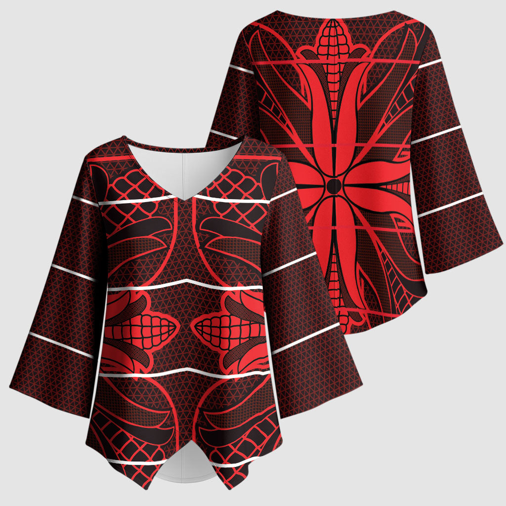 Scarlet Red Khotso Mojalefa Poone Kimono Sleeve Blouse Basotho Khotso Blanket Inspired