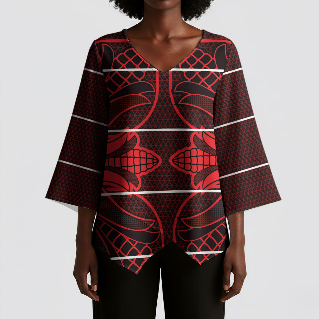 Scarlet Red Khotso Mojalefa Poone Kimono Sleeve Blouse Basotho Khotso Blanket Inspired