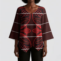 Scarlet Red Khotso Mojalefa Poone Kimono Sleeve Blouse Basotho Khotso Blanket Inspired
