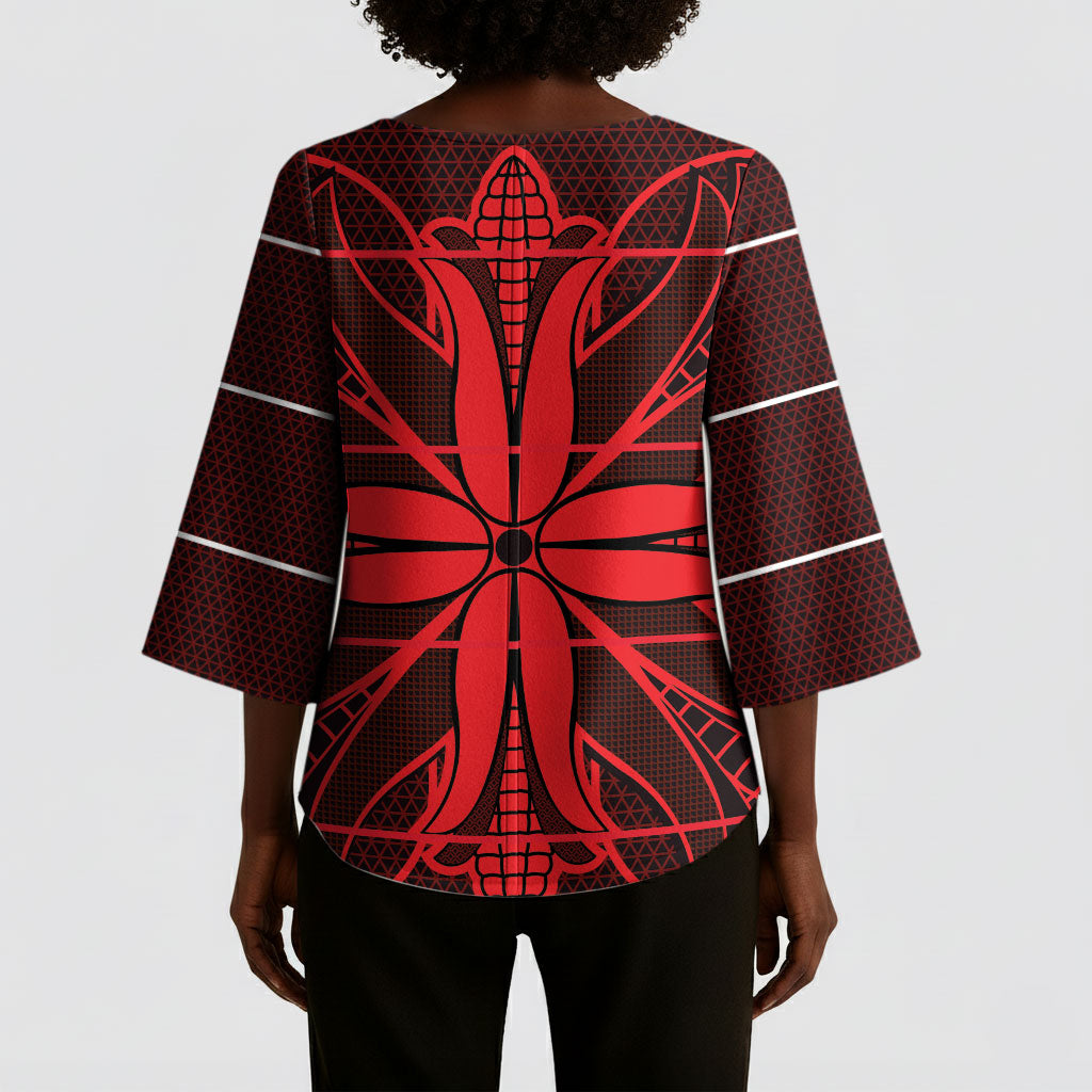 Scarlet Red Khotso Mojalefa Poone Kimono Sleeve Blouse Basotho Khotso Blanket Inspired