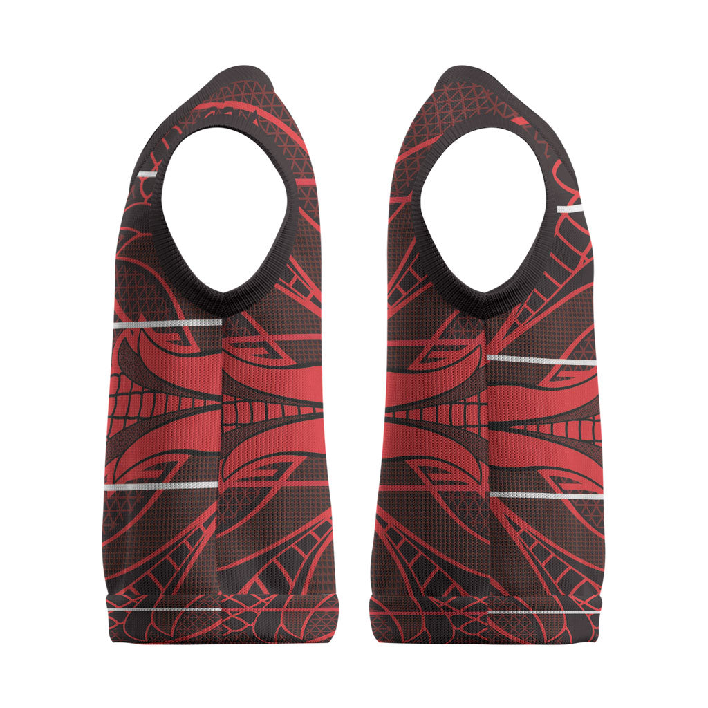 Scarlet Red Khotso Mojalefa Poone Christmas Knitted V-Neck Vest Basotho Khotso Blanket Inspired