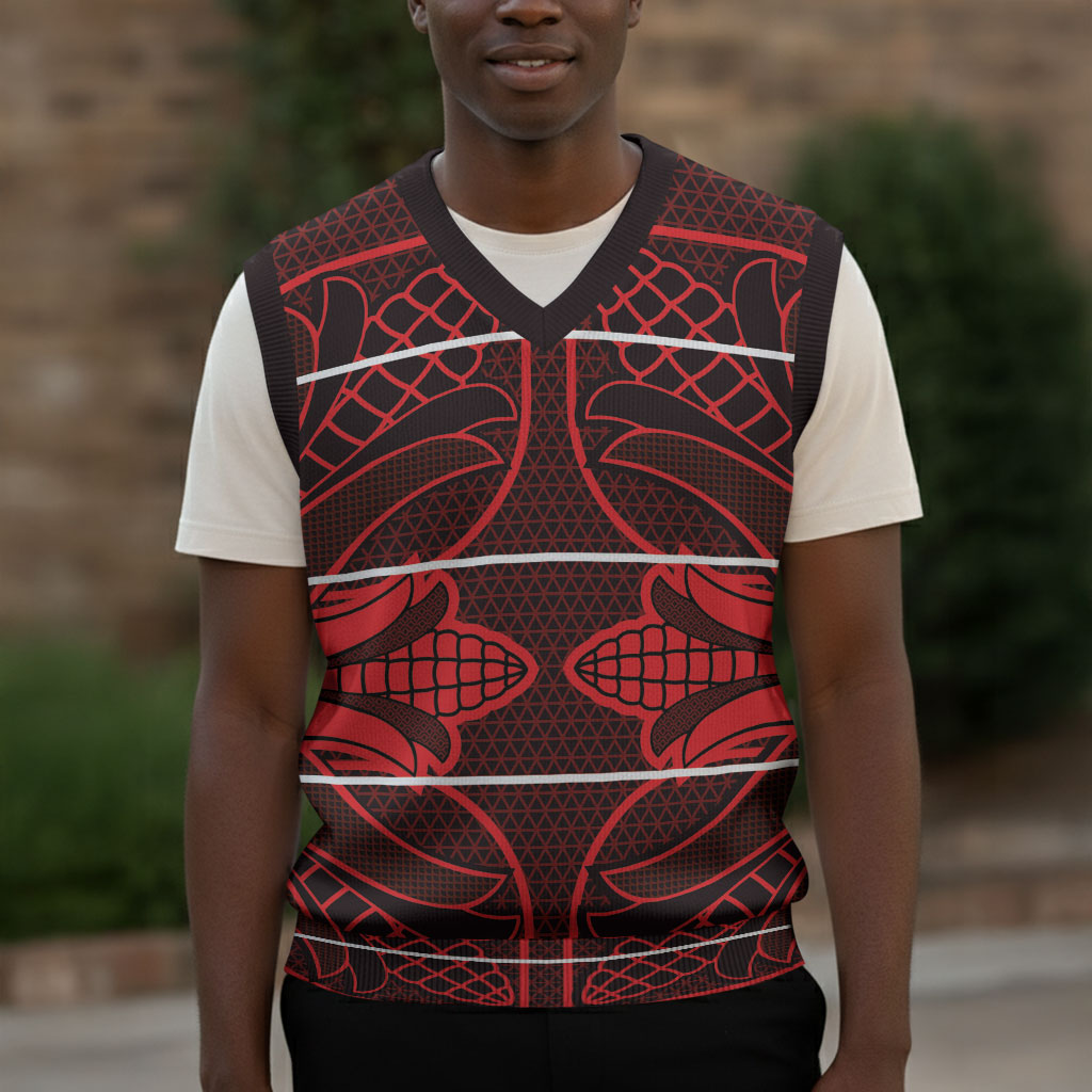 Scarlet Red Khotso Mojalefa Poone Christmas Knitted V-Neck Vest Basotho Khotso Blanket Inspired