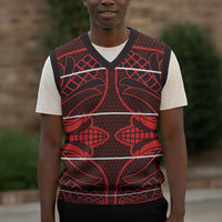 Scarlet Red Khotso Mojalefa Poone Christmas Knitted V-Neck Vest Basotho Khotso Blanket Inspired