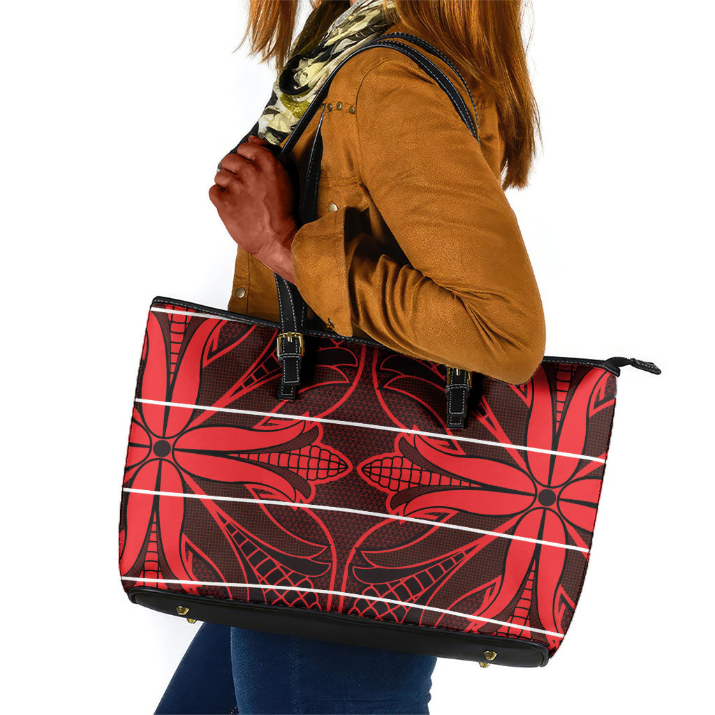 Scarlet Red Khotso Mojalefa Poone Leather Tote Bag Basotho Khotso Blanket Inspired