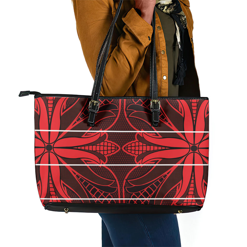 Scarlet Red Khotso Mojalefa Poone Leather Tote Bag Basotho Khotso Blanket Inspired
