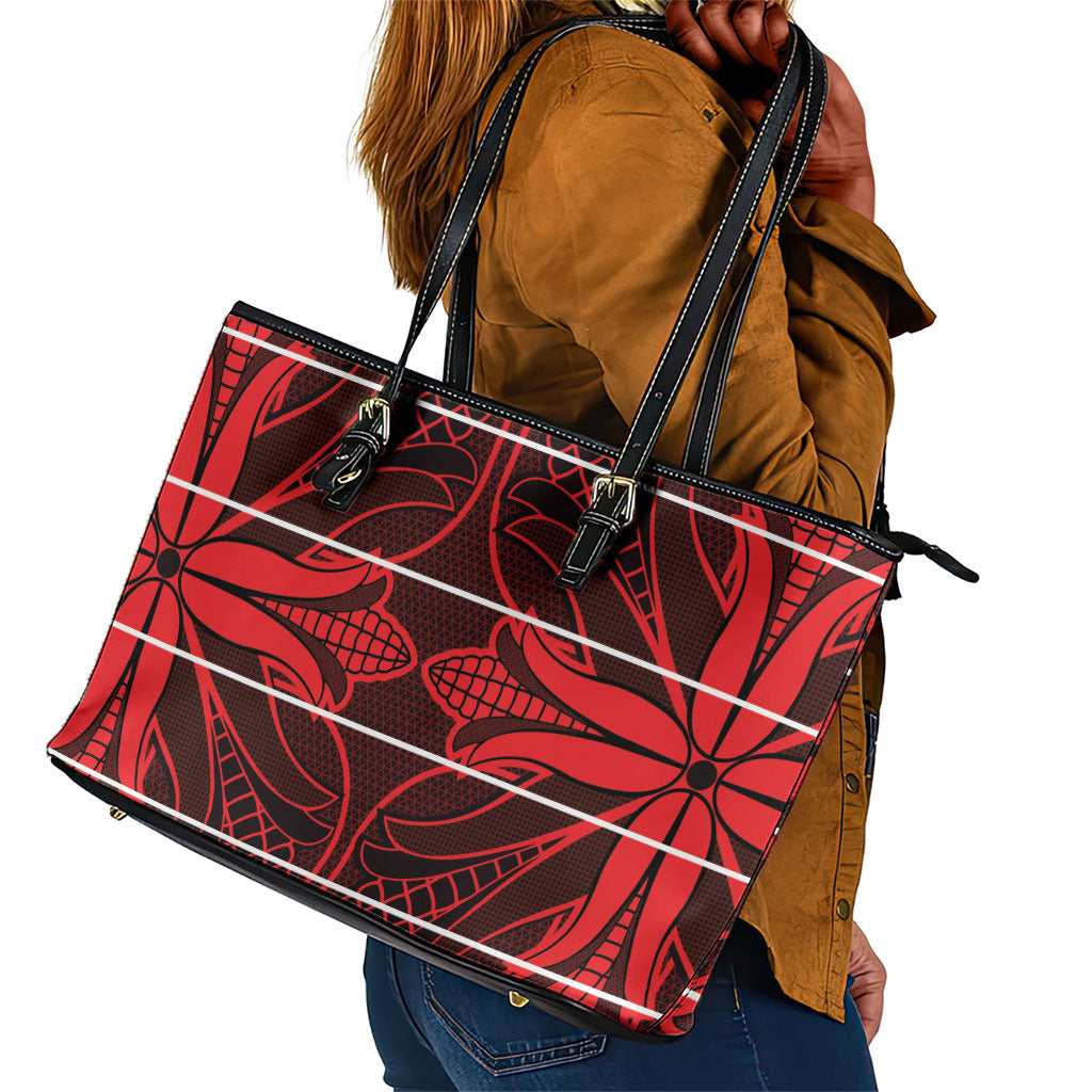 Scarlet Red Khotso Mojalefa Poone Leather Tote Bag Basotho Khotso Blanket Inspired