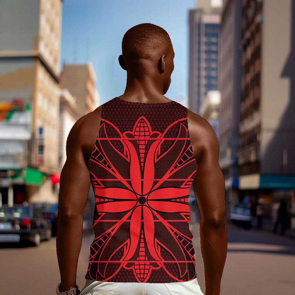 Scarlet Red Khotso Mojalefa Poone Men Tank Top Basotho Khotso Blanket Inspired