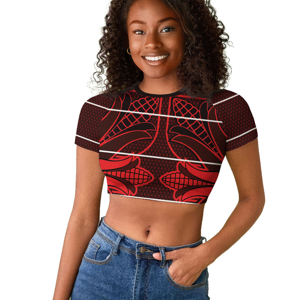 Scarlet Red Khotso Mojalefa Poone Raglan Cropped T shirt Basotho Khotso Blanket Inspired