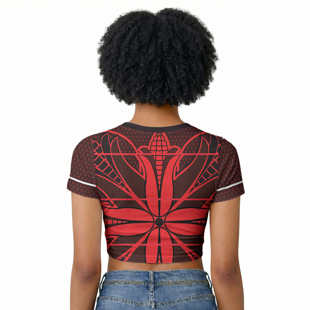 Scarlet Red Khotso Mojalefa Poone Raglan Cropped T shirt Basotho Khotso Blanket Inspired