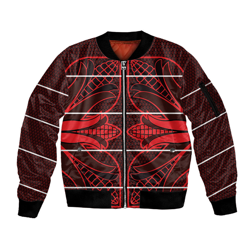 Scarlet Red Khotso Mojalefa Poone Sleeve Zip Bomber Jacket Basotho Khotso Blanket Inspired