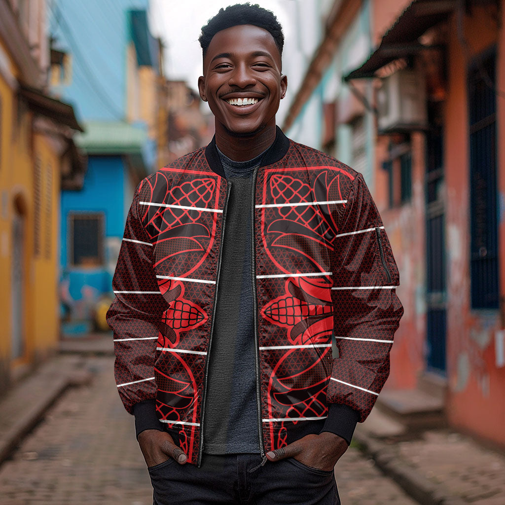 Scarlet Red Khotso Mojalefa Poone Sleeve Zip Bomber Jacket Basotho Khotso Blanket Inspired