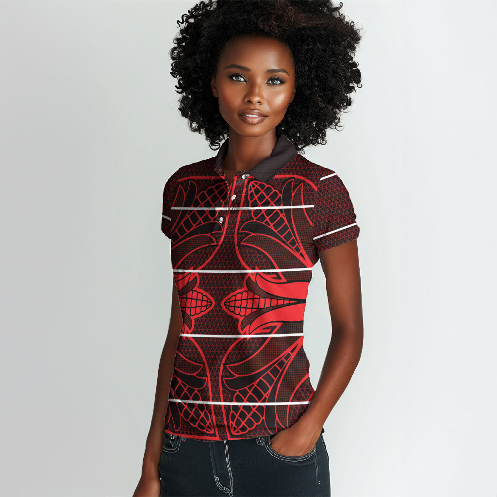Scarlet Red Khotso Mojalefa Poone Women Polo Shirt Basotho Khotso Blanket Inspired