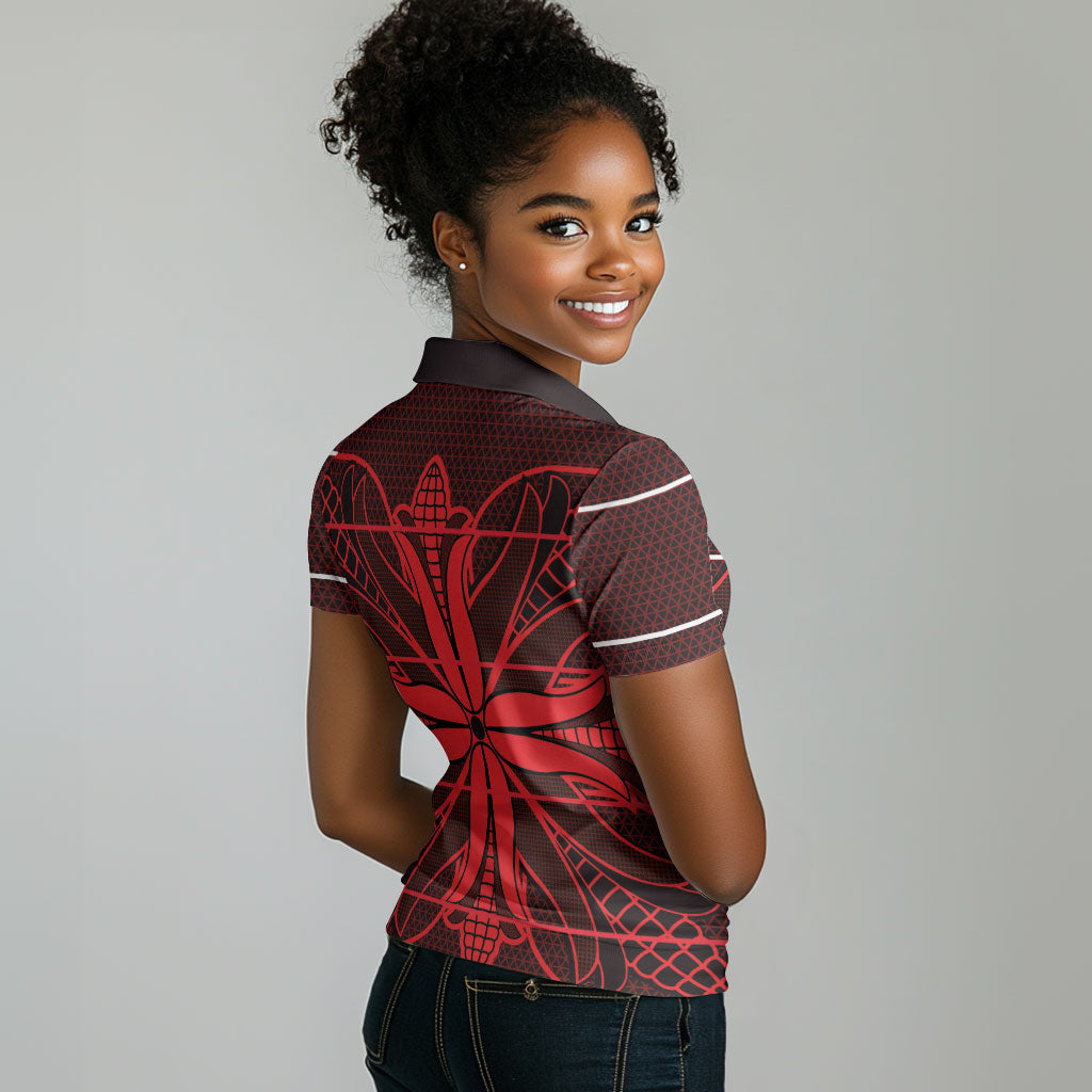 Scarlet Red Khotso Mojalefa Poone Women Polo Shirt Basotho Khotso Blanket Inspired