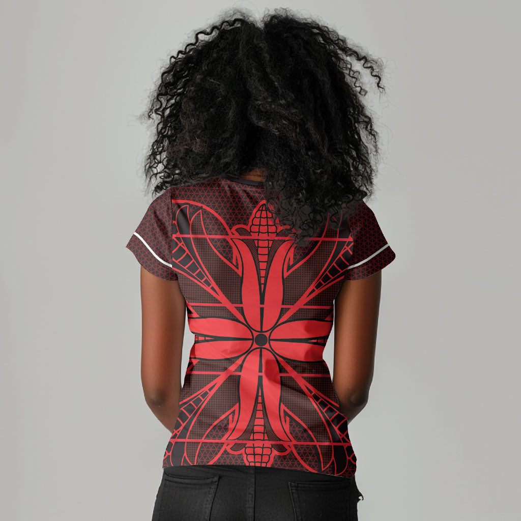 Scarlet Red Khotso Mojalefa Poone Women V-Neck T-Shirt Basotho Khotso Blanket Inspired