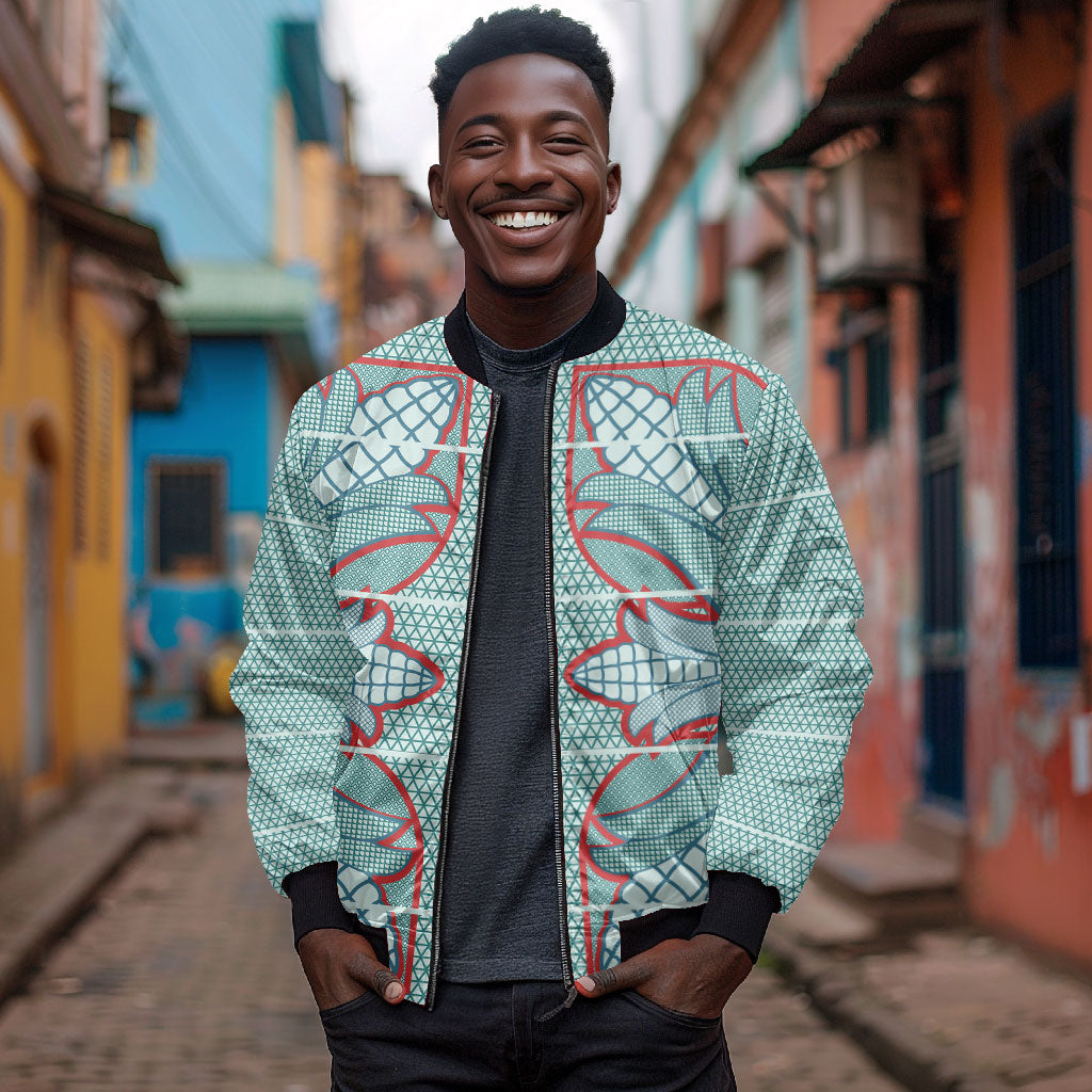 Turquoise Khotso Mojalefa Poone Bomber Jacket Basotho Khotso Blanket Inspired