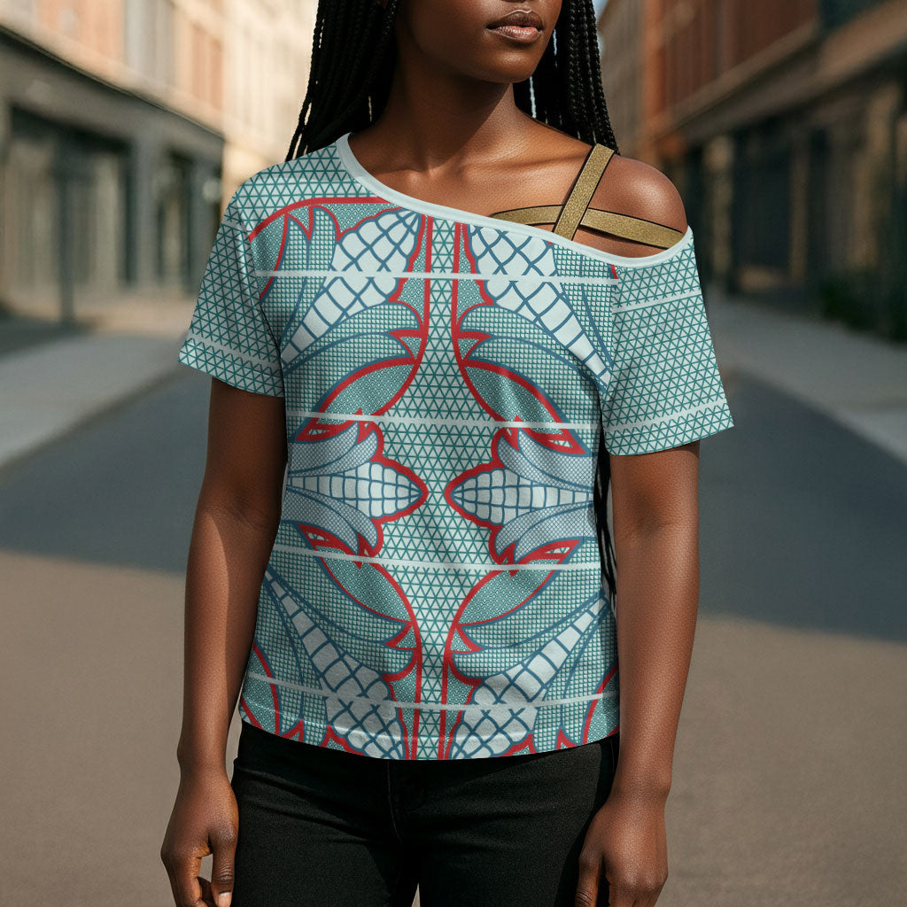 Turquoise Khotso Mojalefa Poone Cross Shoulder Shirt Basotho Khotso Blanket Inspired