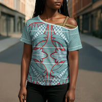 Turquoise Khotso Mojalefa Poone Cross Shoulder Shirt Basotho Khotso Blanket Inspired