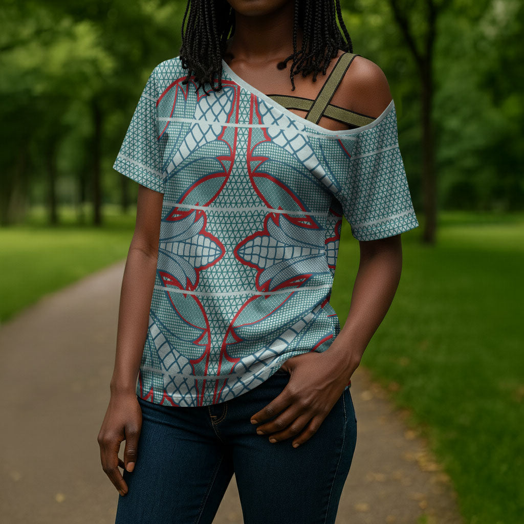 Turquoise Khotso Mojalefa Poone Cross Shoulder Shirt Basotho Khotso Blanket Inspired