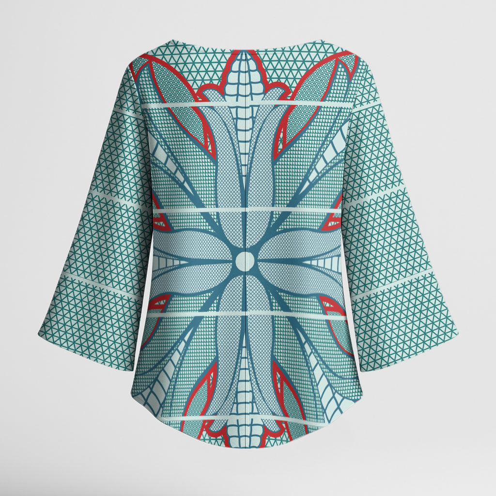 Turquoise Khotso Mojalefa Poone Kimono Sleeve Blouse Basotho Khotso Blanket Inspired