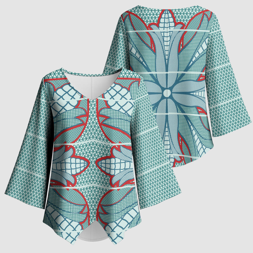 Turquoise Khotso Mojalefa Poone Kimono Sleeve Blouse Basotho Khotso Blanket Inspired