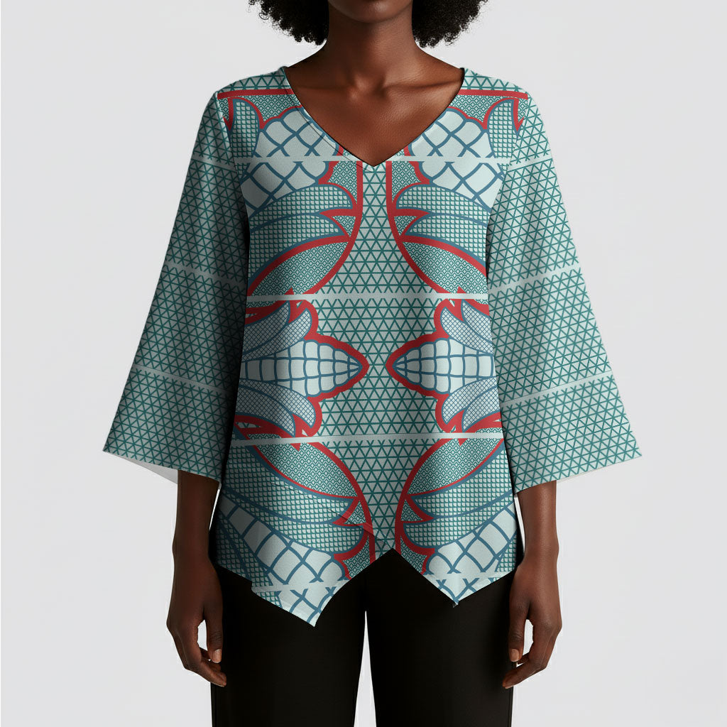 Turquoise Khotso Mojalefa Poone Kimono Sleeve Blouse Basotho Khotso Blanket Inspired