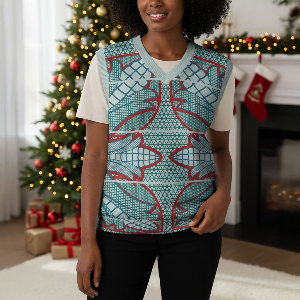 Turquoise Khotso Mojalefa Poone Christmas Knitted V-Neck Vest Basotho Khotso Blanket Inspired