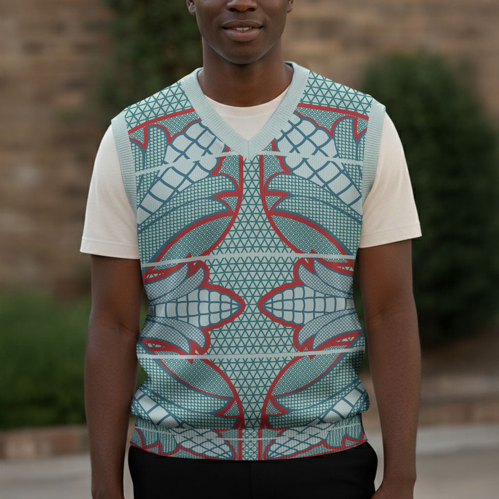 Turquoise Khotso Mojalefa Poone Christmas Knitted V-Neck Vest Basotho Khotso Blanket Inspired