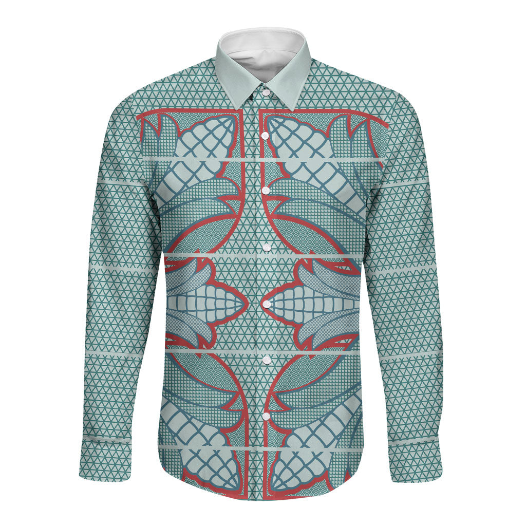 Turquoise Khotso Mojalefa Poone Long Sleeve Button Shirt Basotho Khotso Blanket Inspired