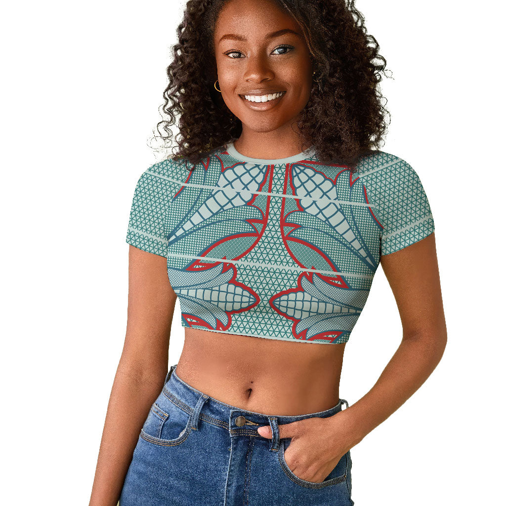 Turquoise Khotso Mojalefa Poone Raglan Cropped T shirt Basotho Khotso Blanket Inspired