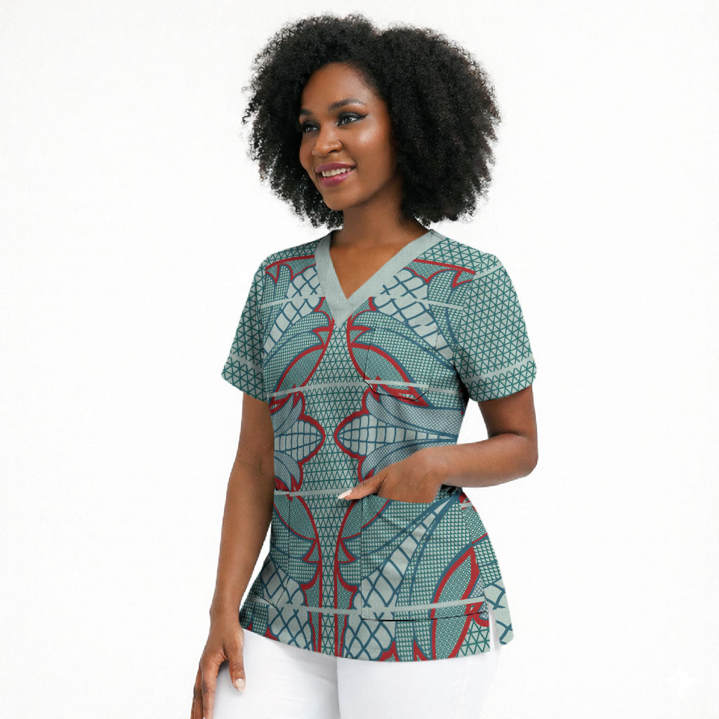 Turquoise Khotso Mojalefa Poone Scrub Top Basotho Khotso Blanket Inspired