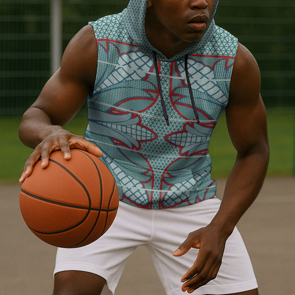 Turquoise Khotso Mojalefa Poone Sleeveless Hoodie Basotho Khotso Blanket Inspired