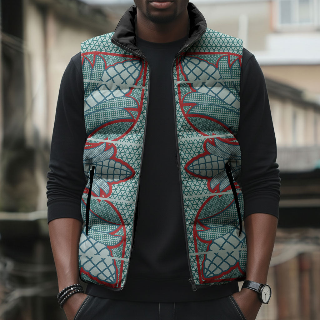 Turquoise Khotso Mojalefa Poone Sleeveless Puffer Jacket Basotho Khotso Blanket Inspired