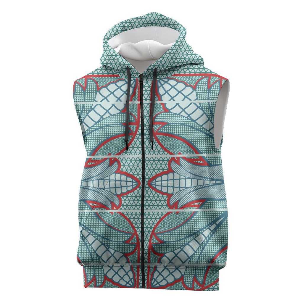 Turquoise Khotso Mojalefa Poone Sleeveless Zip Hoodie Basotho Khotso Blanket Inspired