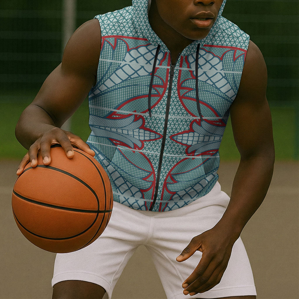 Turquoise Khotso Mojalefa Poone Sleeveless Zip Hoodie Basotho Khotso Blanket Inspired