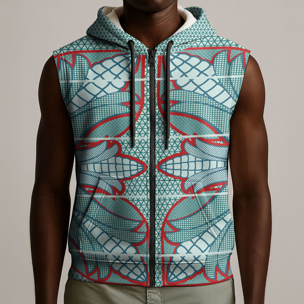 Turquoise Khotso Mojalefa Poone Sleeveless Zip Hoodie Basotho Khotso Blanket Inspired