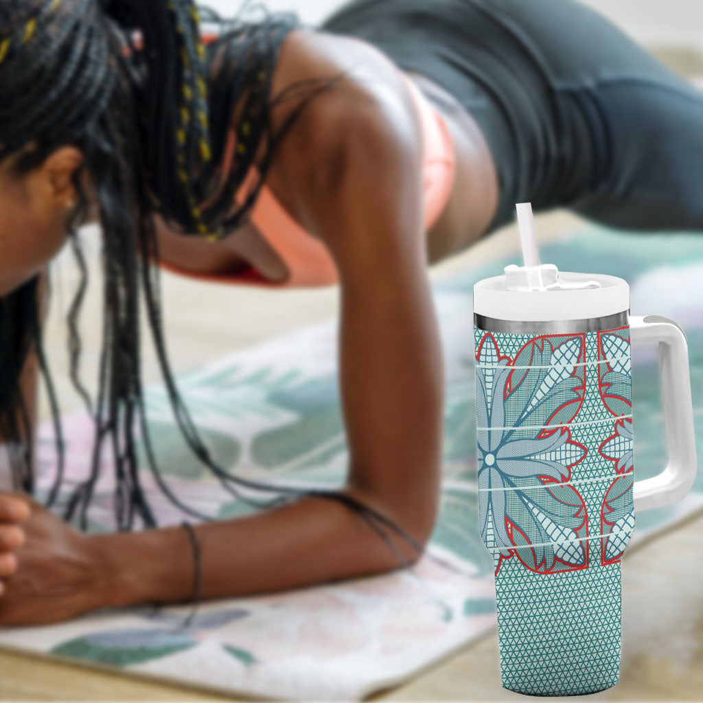 Turquoise Khotso Mojalefa Poone Tumbler With Handle Basotho Khotso Blanket Inspired