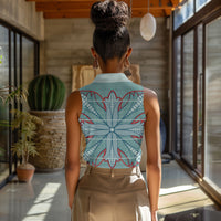 Turquoise Khotso Mojalefa Poone Women Sleeveless Polo Shirt Basotho Khotso Blanket Inspired