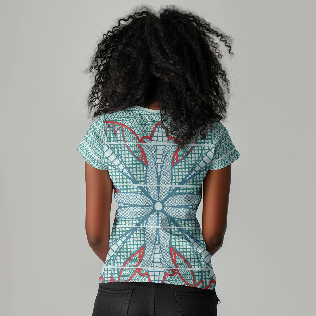 Turquoise Khotso Mojalefa Poone Women V-Neck T-Shirt Basotho Khotso Blanket Inspired