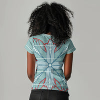 Turquoise Khotso Mojalefa Poone Women V-Neck T-Shirt Basotho Khotso Blanket Inspired