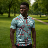 Turquoise Khotso Mojalefa Poone Zipper Polo Shirt Basotho Khotso Blanket Inspired