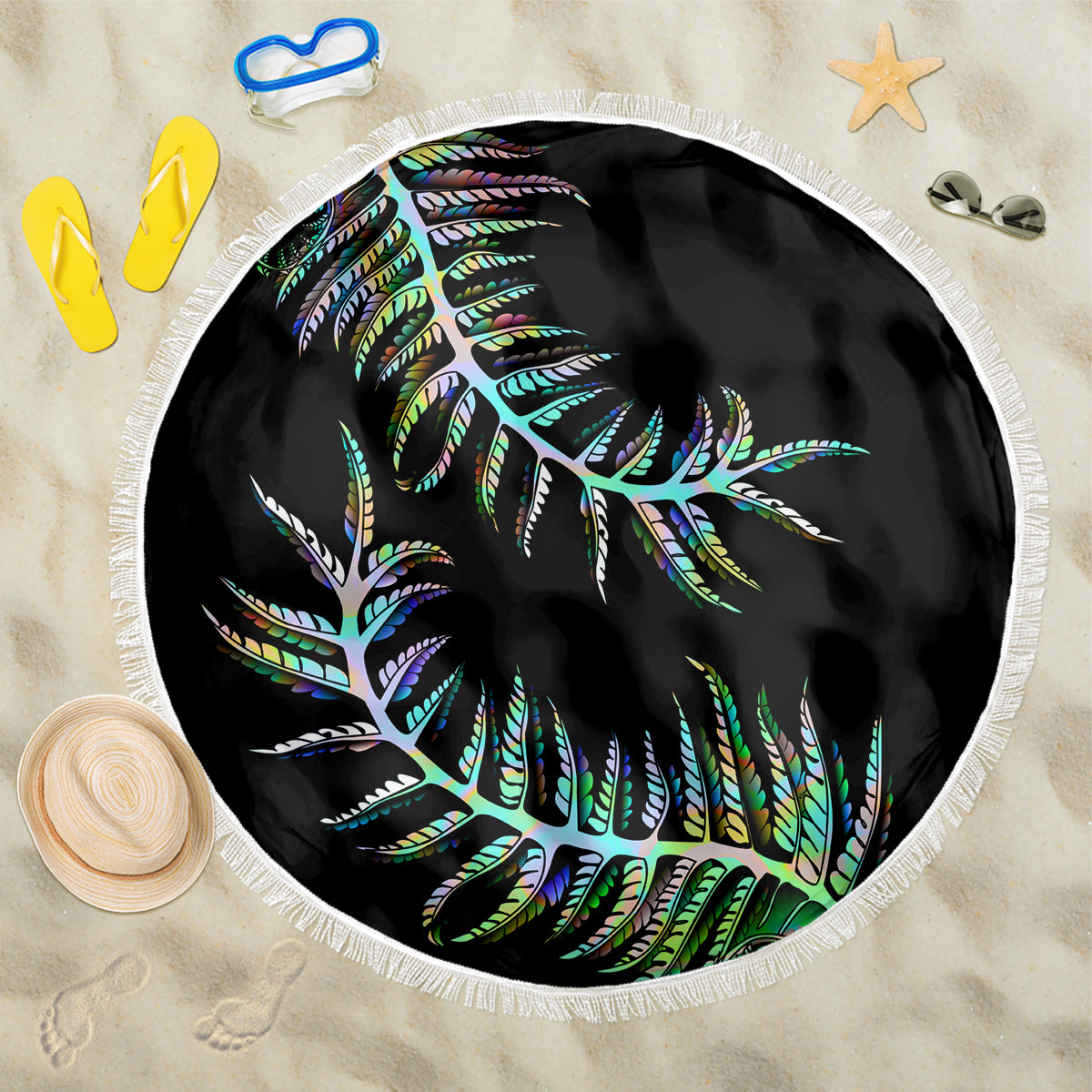 New Zealand Beach Blanket Aotearoa Silver Fern Mixed Papua Shell Green Vibe LT9 - Wonder Print Shop