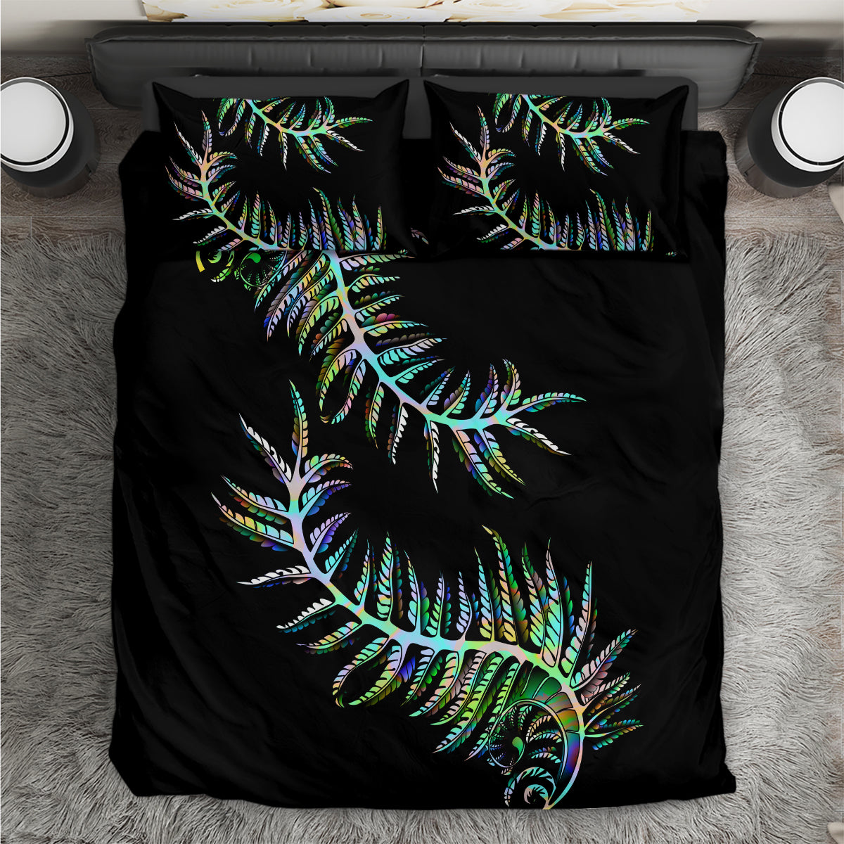 New Zealand Bedding Set Aotearoa Silver Fern Mixed Papua Shell Green Vibe LT9 - Wonder Print Shop